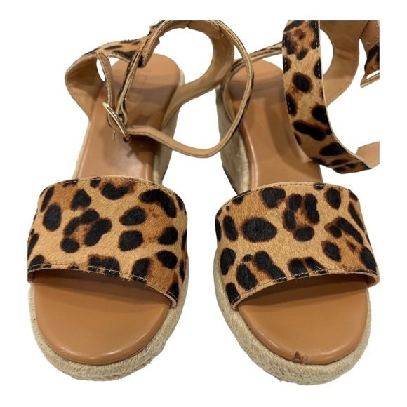J. Crew Calf Hair Espadrille Wedge Sandals Shoes Leopard Print size 7.5 - Picture 9 of 12